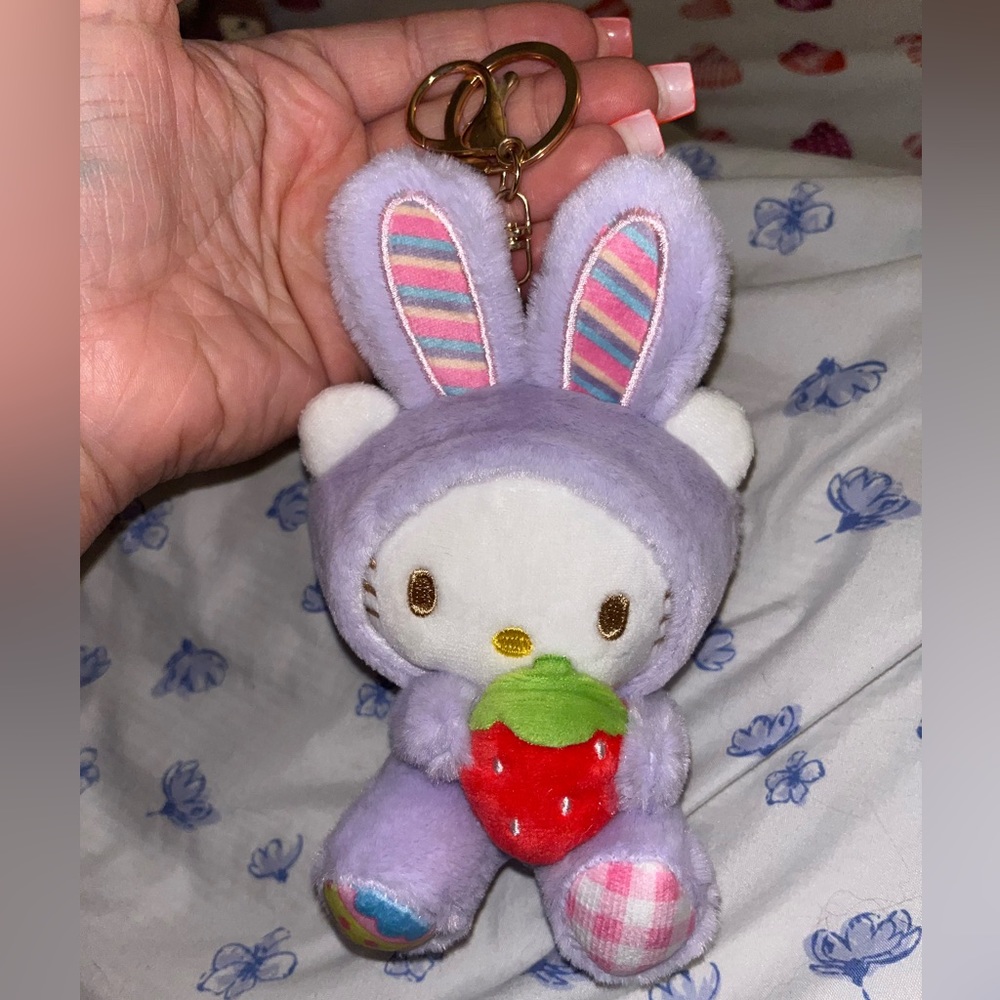 Hello Kitty as bunny kawaii plush keychain